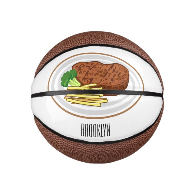 Steak Cartoon Illustration Mini Basketball (Vorderseite)
