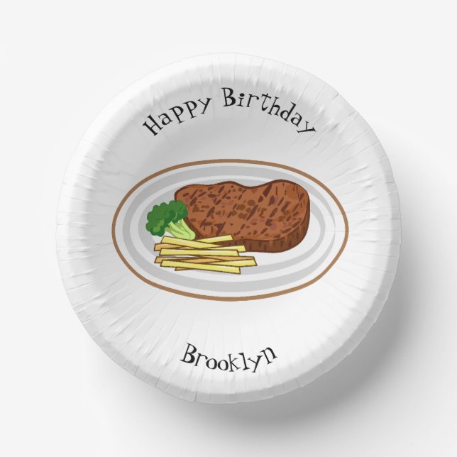 Steak Cartoon Illustration Pappteller (Vorderseite)