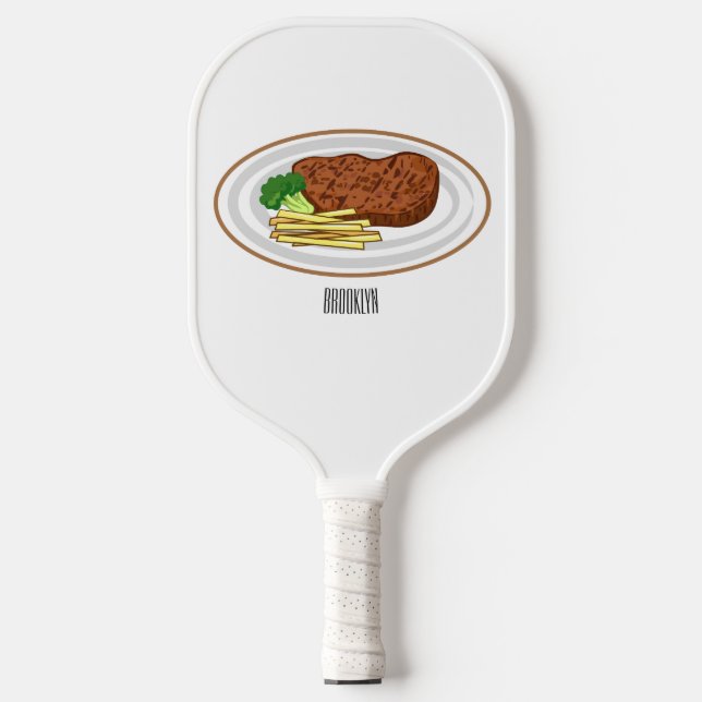 Steak Cartoon Illustration Pickleball Schläger (Vorderseite)