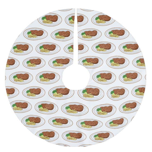 Steak Cartoon Illustration Polyester Weihnachtsbaumdecke (Vorderseite)