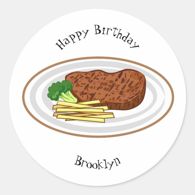 Steak Cartoon Illustration Runder Aufkleber (Vorderseite)