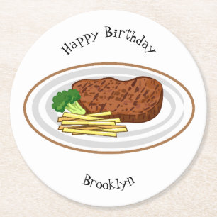 Steak Cartoon Illustration Runder Pappuntersetzer