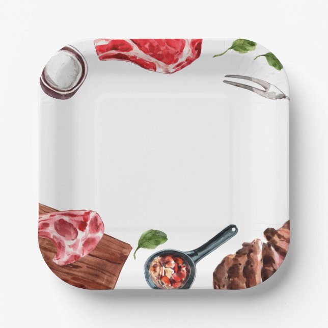 Steak Food Watercolor Pappteller (Vorderseite)