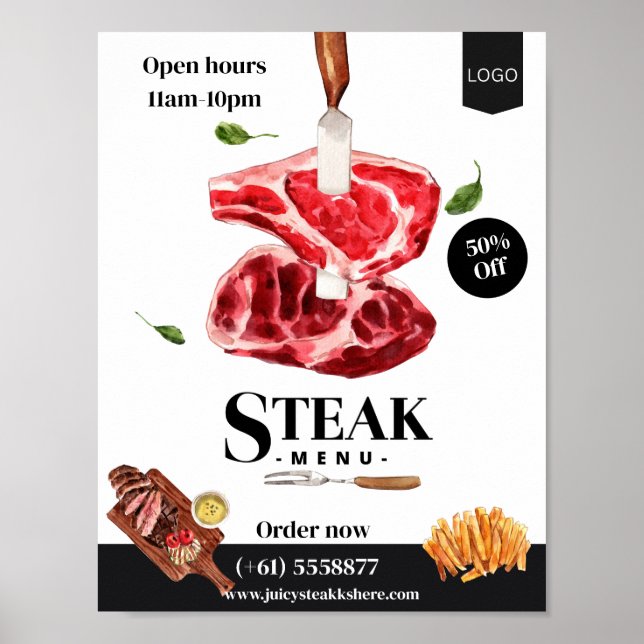 Steak Food Watercolor Poster (Vorne)
