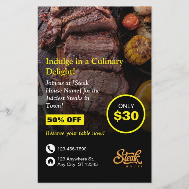 Steak House, Steak Resto, Restaurant Flyer (Vorne)