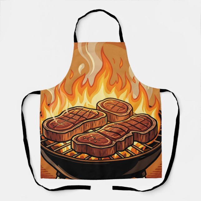 Steaks Grillen BBQ Flammen Schürze (Vorderseite)