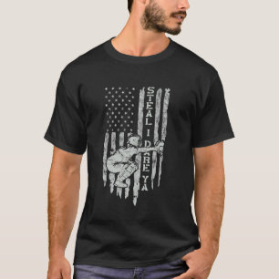 Steal I Dare Ya Baseball Catcher Tee US Flag Spiel
