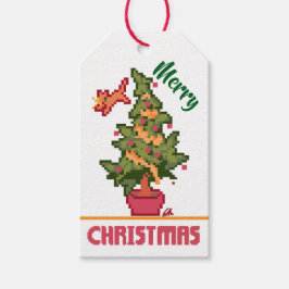 stealing cat, tree, Pixel Art, Merry Christmas  Geschenkanhänger