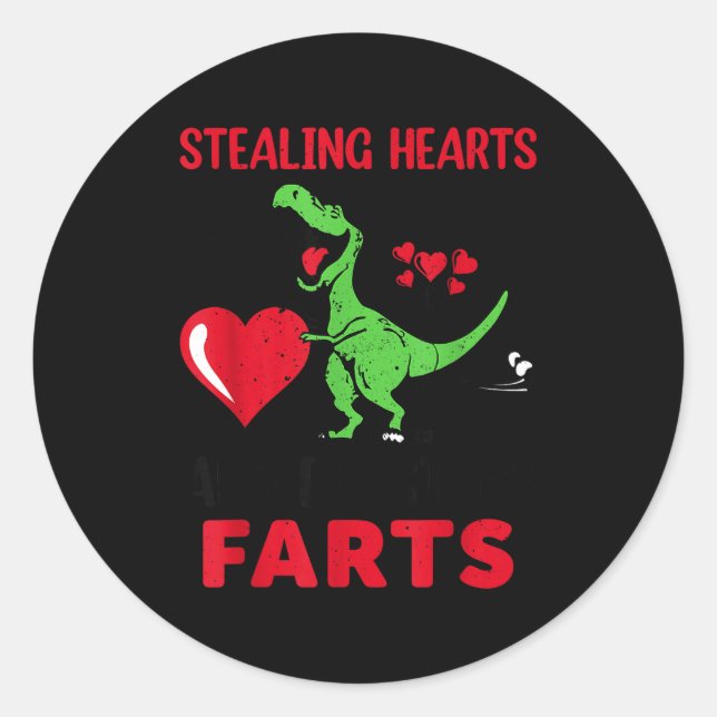 Stealing Hearts And Blasting Farts T Rex Cute Todd Runder Aufkleber (Vorderseite)