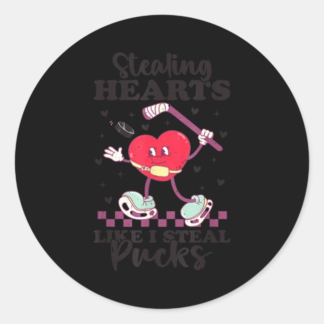 Stealing Hearts Like I Steal Pucks Funny Valentine Runder Aufkleber (Vorderseite)