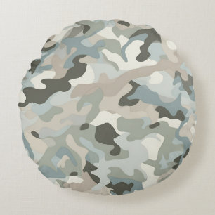 Stealth Blue Camouflage Wave Rundes Kissen