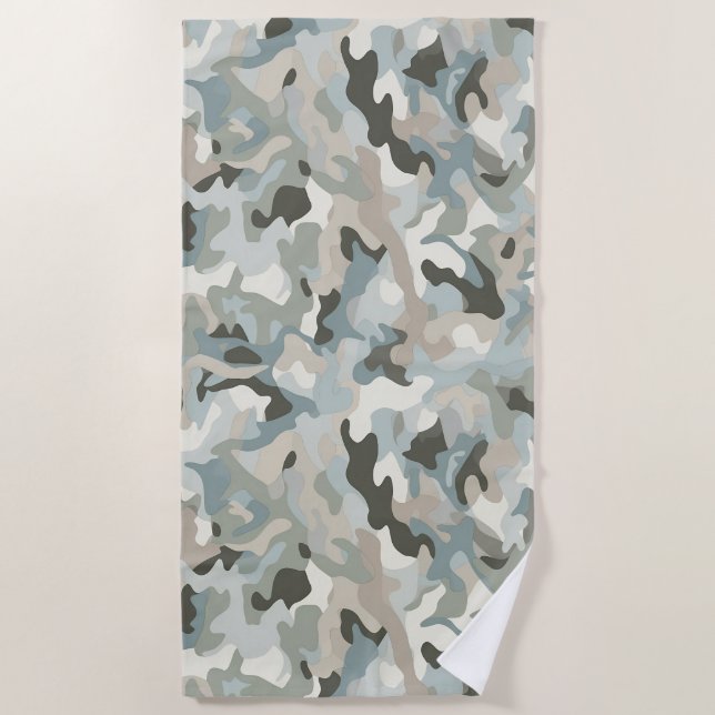 Stealth Blue Camouflage Wave Strandtuch (Vorderseite)