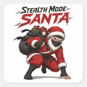 Stealth-Modus Weihnachtsmann-Ninja-Weihnachtsgrafi Quadratischer Aufkleber