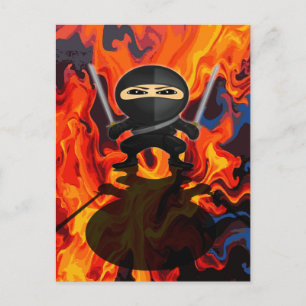 Stealth-Ninja-Junge-Dual-Katana-Abstraktes-Feuer-A Postkarte