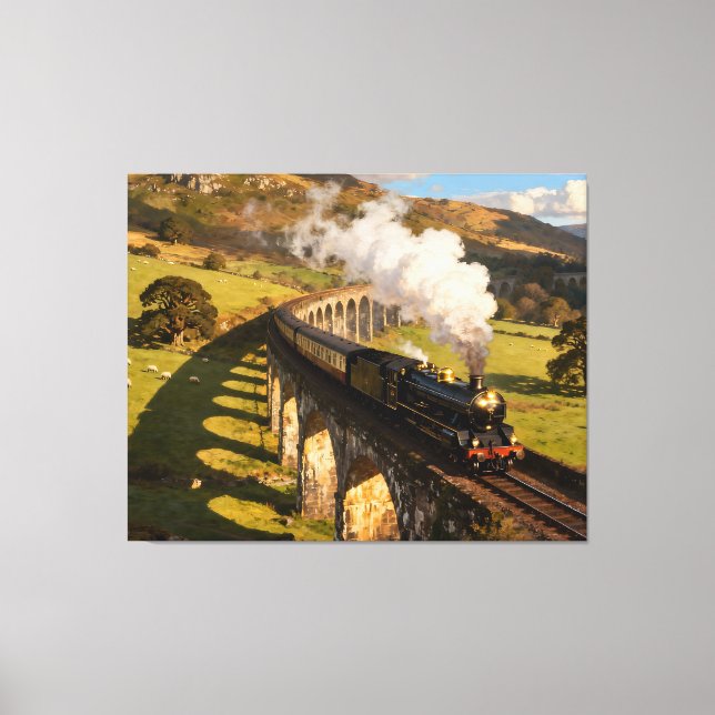 Steam Locomotive on Viaduct Leinwanddruck (Vorderseite)