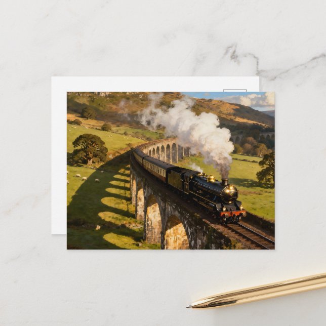Steam Locomotive on Viaduct Postkarte (Vorderseite/Rückseite Beispiel)