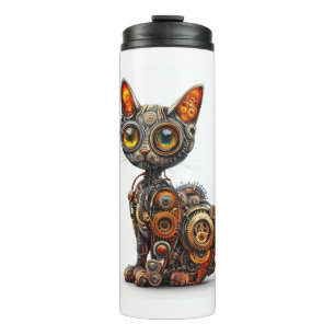 Steam Powered Purr - Steampunk Robot Cat Thermosbecher