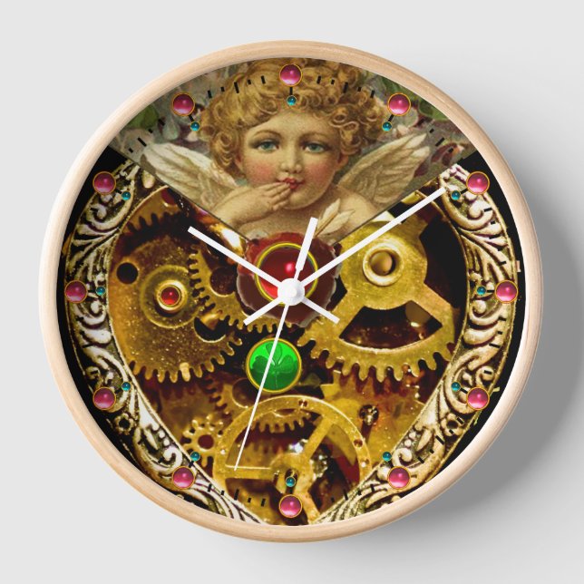 STEAM PUNK ANGEL GEARS, MECHANISMUS UND GEMSTONS UHR (Vorderseite)