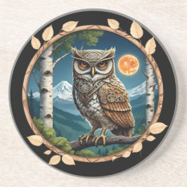 Steam Punk Blue Mit Augen Owl und Vollmond Getränkeuntersetzer