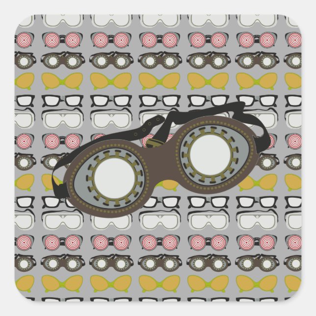 Steam Punk Goggles Quadratischer Aufkleber (Vorderseite)