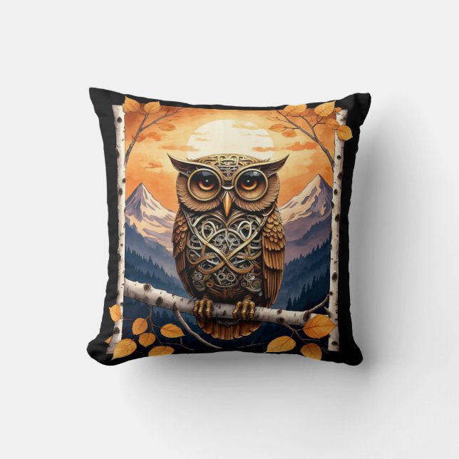 Steam Punk Owl and Full Moon Mount Baker , WA Kissen (Vorderseite)