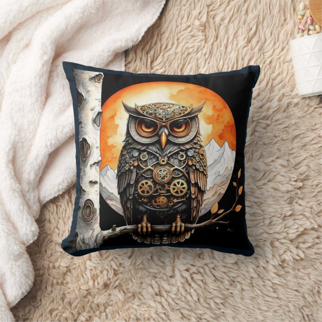 Steam Punk Owl and Full Moon Mount Baker , WA Kissen (Decke)