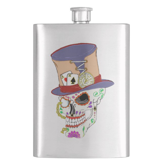 Steam Punk Sugar Skull Flachmann (Vorderseite)