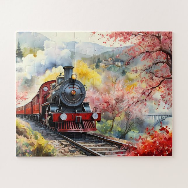 Steam Train Dreams Landscape Watercolour Artwork j (Horizontal)