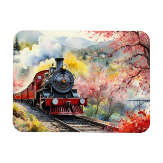 Steam Train Dreams Landscape Watercolour Artwork j Magnet