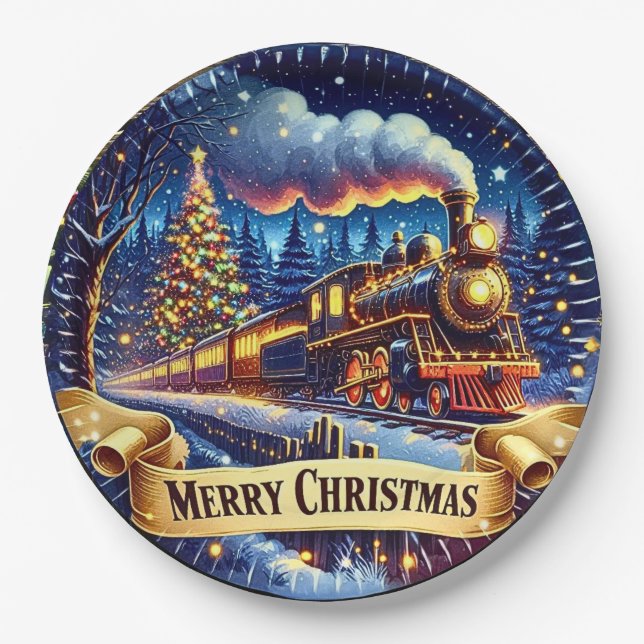 Steam Train Man's Christmas Party Pappteller (Vorderseite)