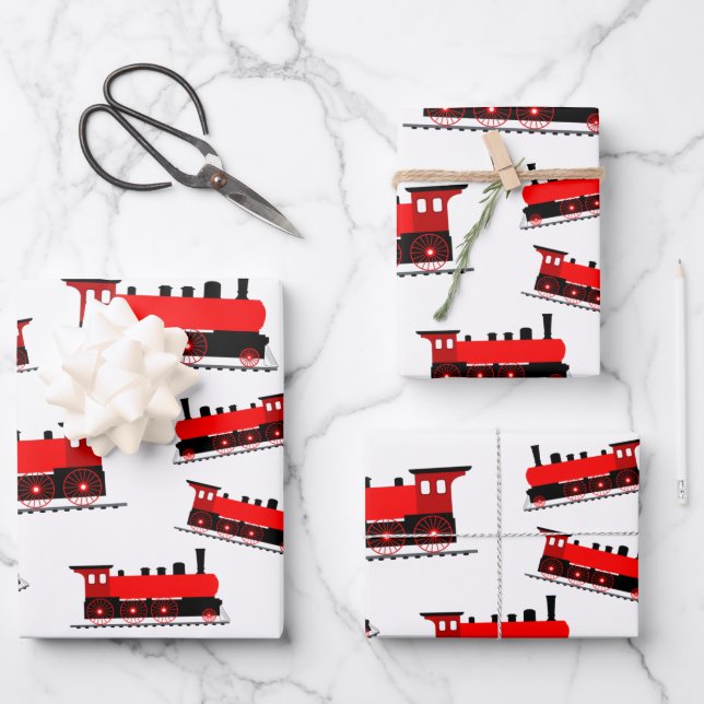 Steam Train Pattern Geschenkpapier Set (Vorderseite)