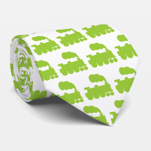Steam Train Pattern - Martian Green on White Krawatte