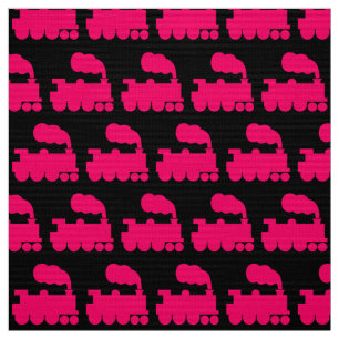Steam Train Pattern - Neon Red on Black Stoff
