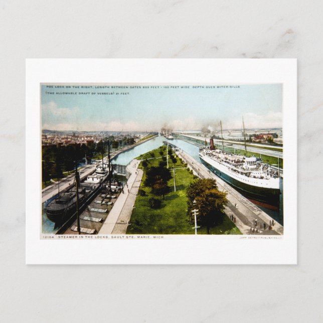 Steamer in Locks, Sault Ste.Marie, Michigan Postkarte (Vorderseite)