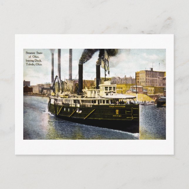 Steamer Staat Ohio Verlassend Dock, Toledo, Ohio Postkarte (Vorderseite)