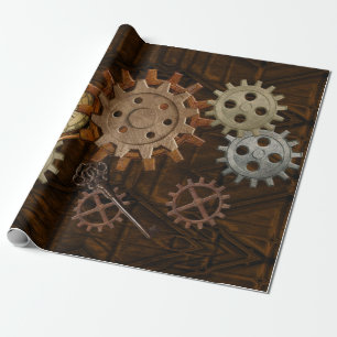 Steamkorngeere auf geometrischem Coppery-Look Geschenkpapier