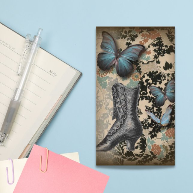 Steampelschmetterling Vintager Schuh Viktorianisch Visitenkarte (steampunk floral butterfly vintage shoe Victorian Business Card)