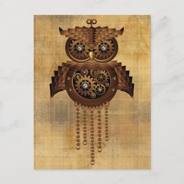 Steampton Owl Vintag Style Postkarten (Vorderseite)