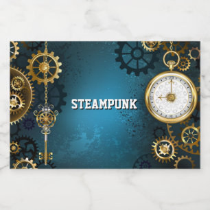 Steampun türkis Hintergrund mit Gears Alkoholflaschenetikett