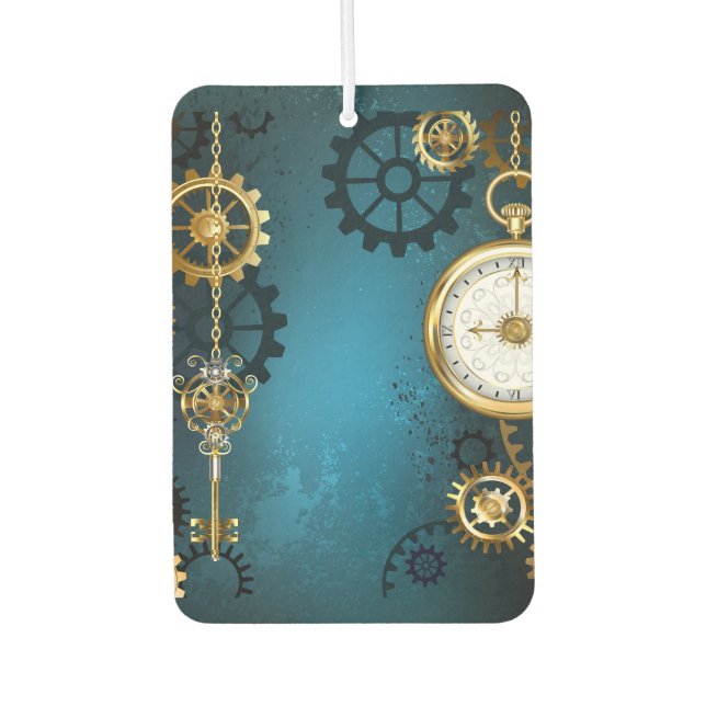 Steampun türkis Hintergrund mit Gears Autolufterfrischer (Vorderseite)