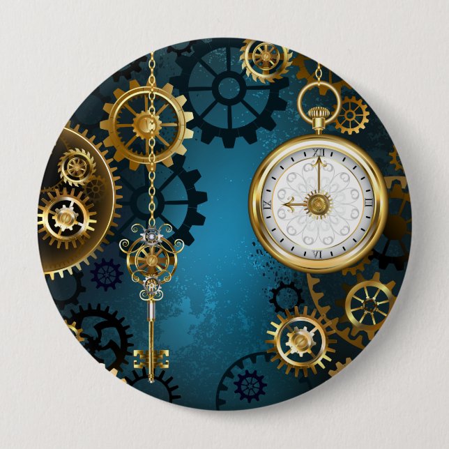 Steampun türkis Hintergrund mit Gears Button (Vorderseite)