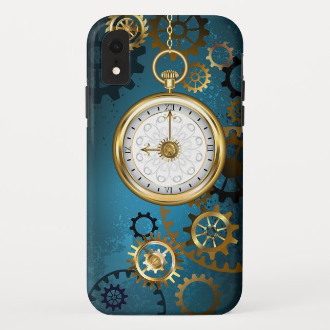 Steampun türkis Hintergrund mit Gears Case-Mate iPhone Hülle (Rückseite)