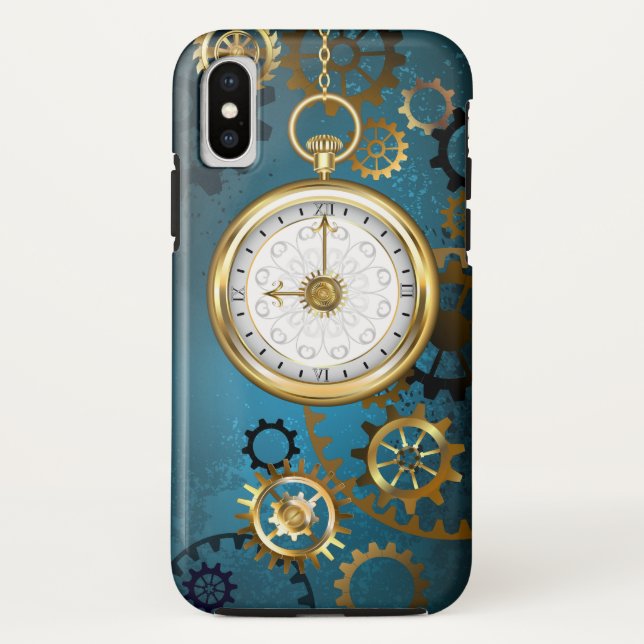 Steampun türkis Hintergrund mit Gears Case-Mate iPhone Hülle (Rückseite)