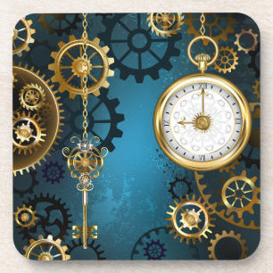 Steampun türkis Hintergrund mit Gears Getränkeuntersetzer