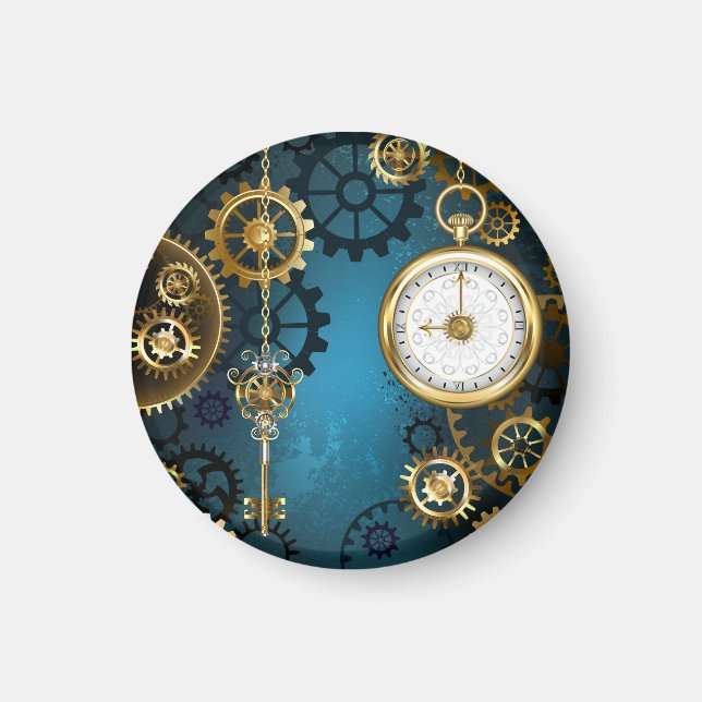 Steampun türkis Hintergrund mit Gears Magnet (Vorne)