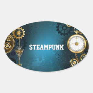 Steampun türkis Hintergrund mit Gears Ovaler Aufkleber
