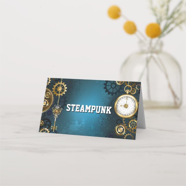 Steampun türkis Hintergrund mit Gears Platzkarte (Vorderseite)