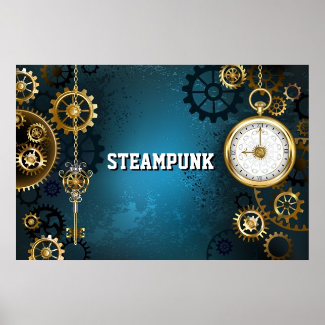 Steampun türkis Hintergrund mit Gears Poster (Vorne)