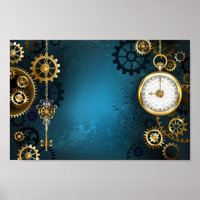 Steampun türkis Hintergrund mit Gears Poster (Vorne)