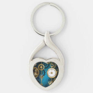 Steampun türkis Hintergrund mit Gears Schlüsselanhänger